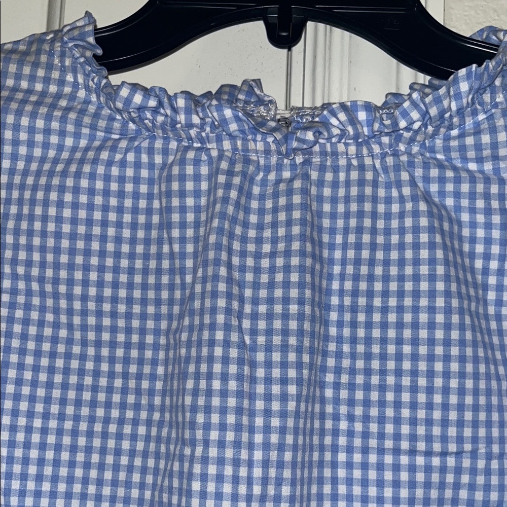 Boutique Blue Gingham Top with Floral Embroidery - Picture 3 of 9